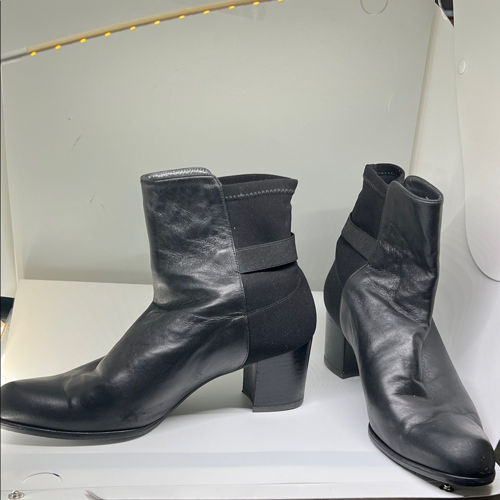 Stuart Weitzman Black Leather Ankle Boots with Buckle 9M